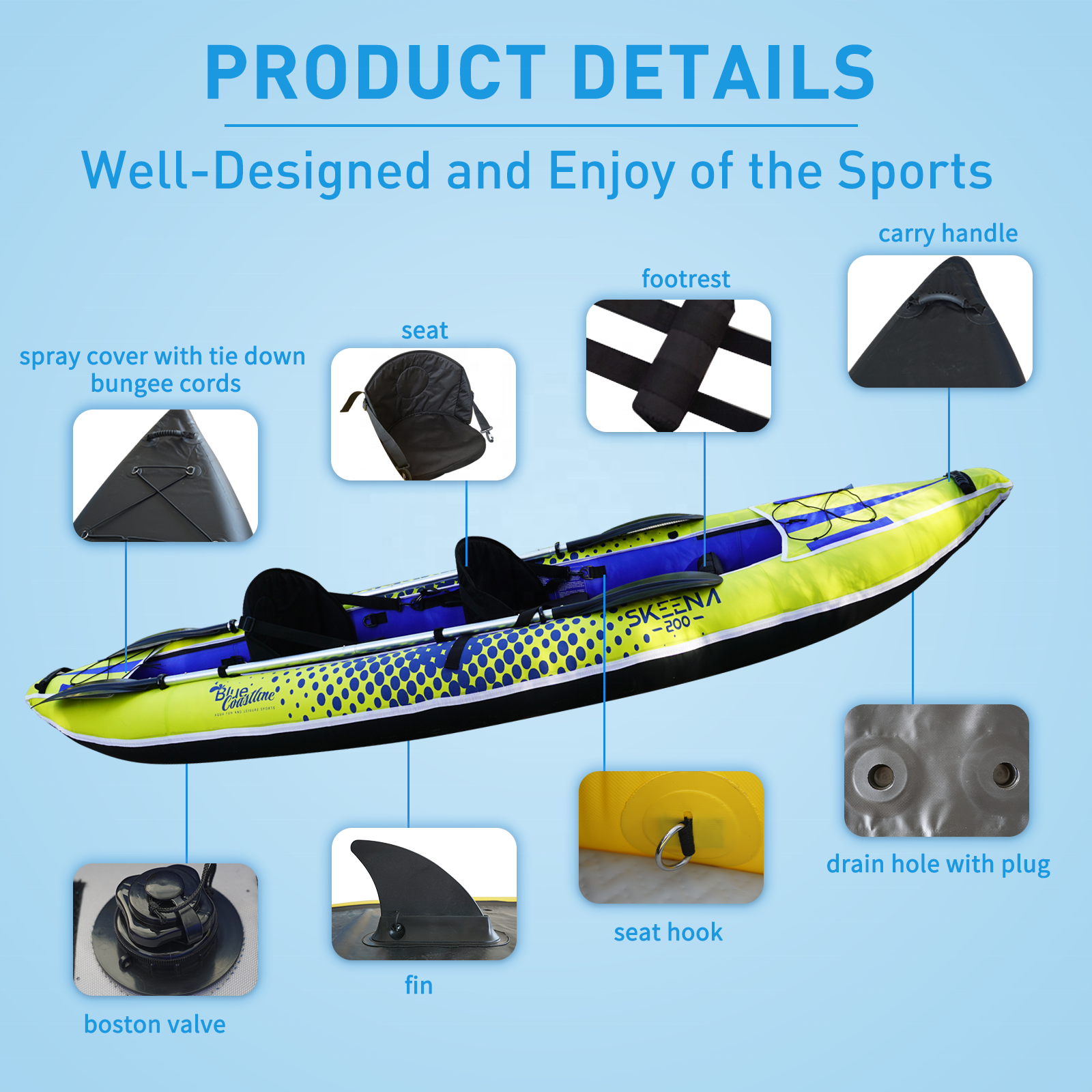 Adult Inflatable Fishing Canoe - Fishing Kayak Paddle บทวิจารณ์และราคา